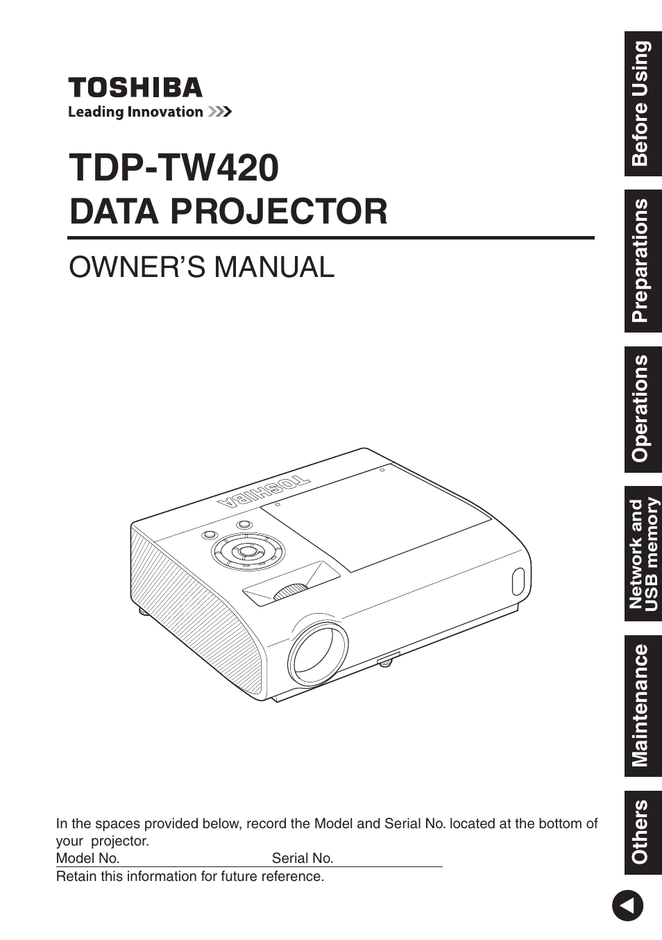 Toshiba TDP-TW420 User Manual | 51 pages