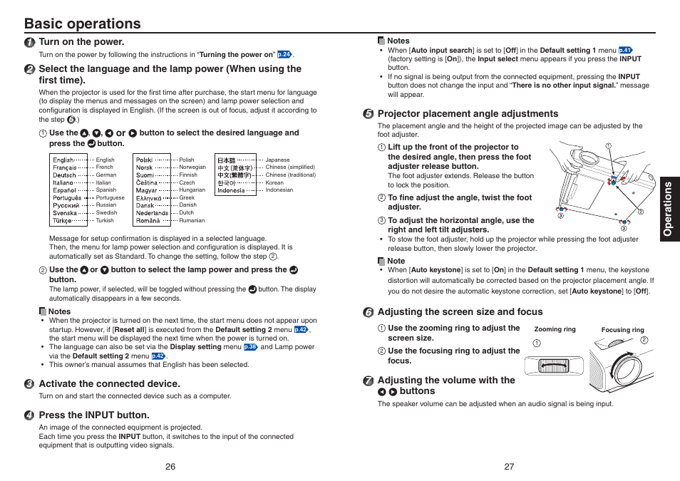 Basic operations, Operations | Toshiba TDP-TW420 User Manual | Page 14 / 51