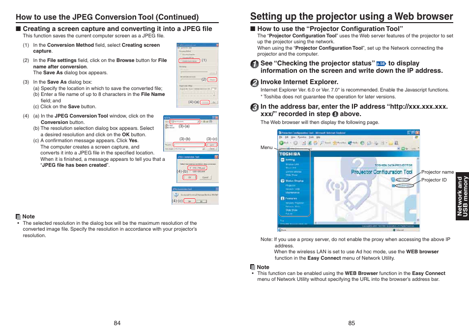 Setting up the projector using a web browser, How to use the jpeg conversion tool (continued) | Toshiba TDP-TW420 User Manual | Page 43 / 51