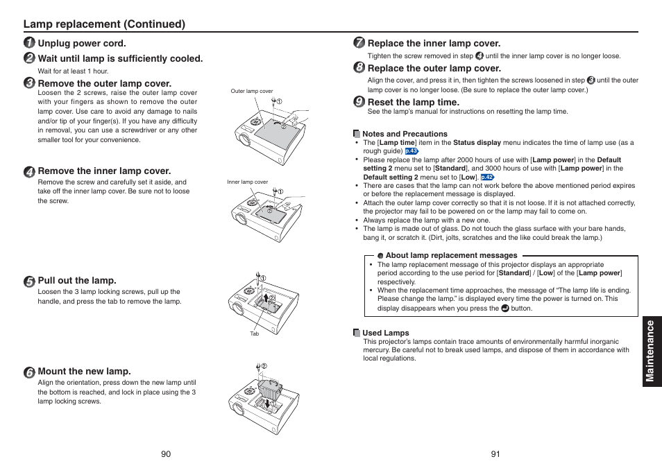 Lamp replacement (continued) | Toshiba TDP-TW420 User Manual | Page 46 / 51