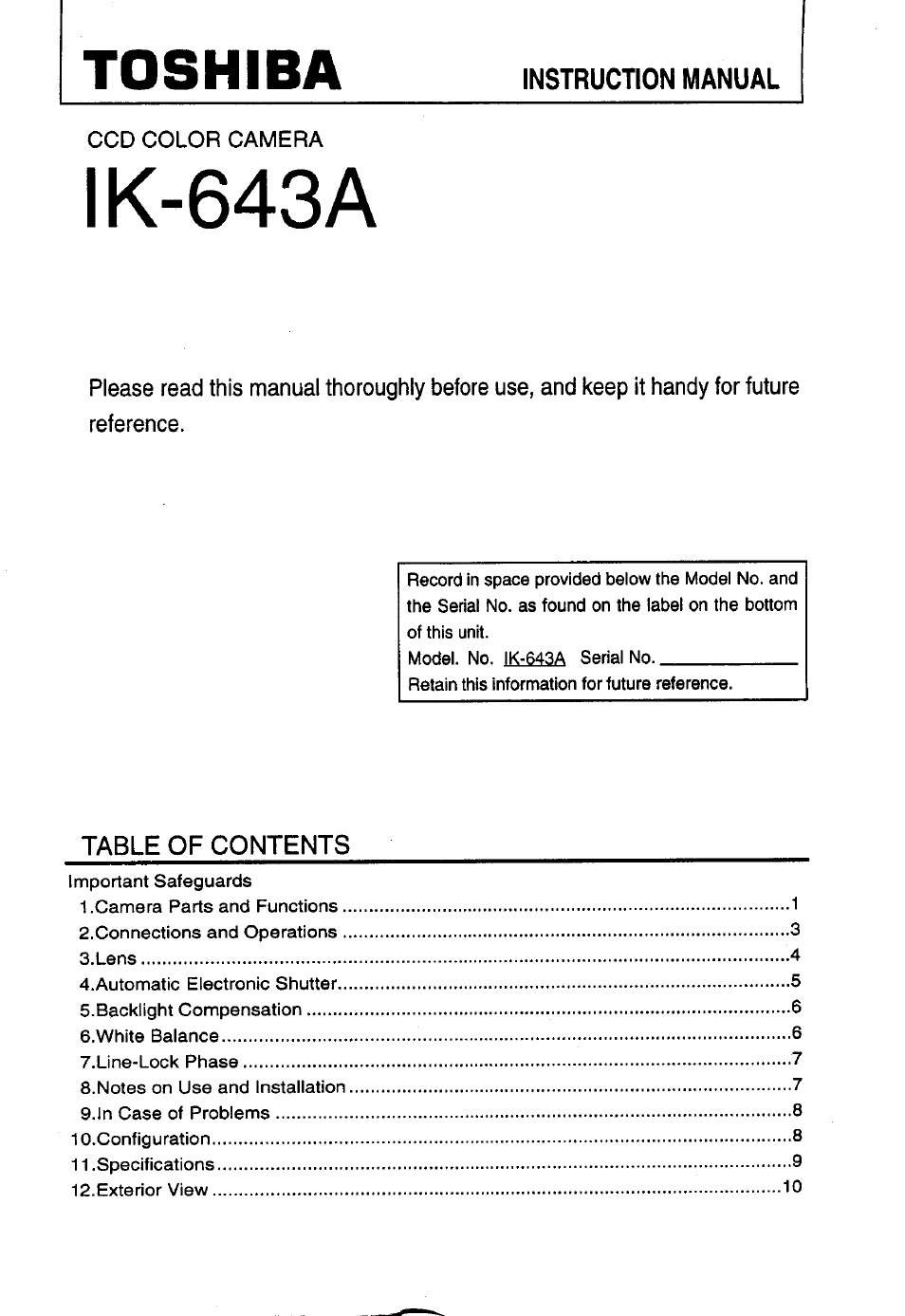 Toshiba IK-643A User Manual | 12 pages