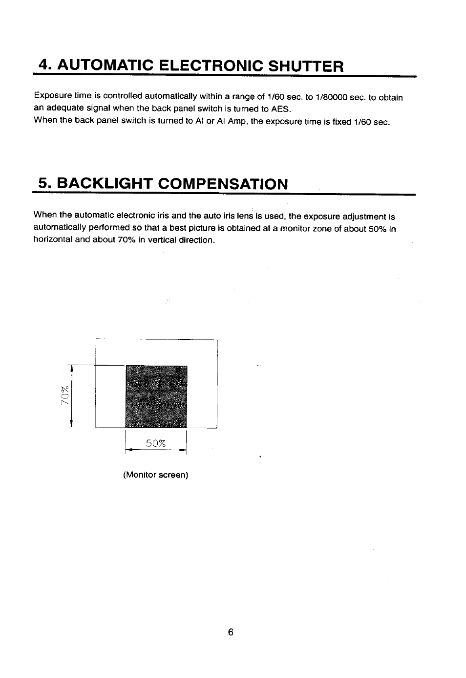 Automatic electronic shutter, Backlight compensation | Toshiba IK-643A User Manual | Page 7 / 12
