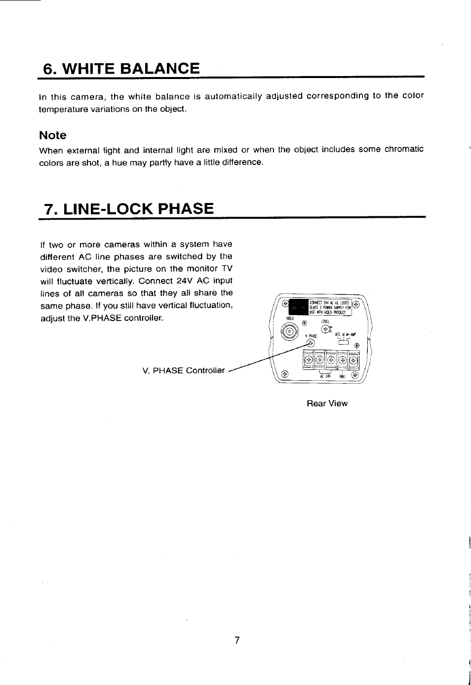 White balance, Line-lock phase | Toshiba IK-643A User Manual | Page 8 / 12