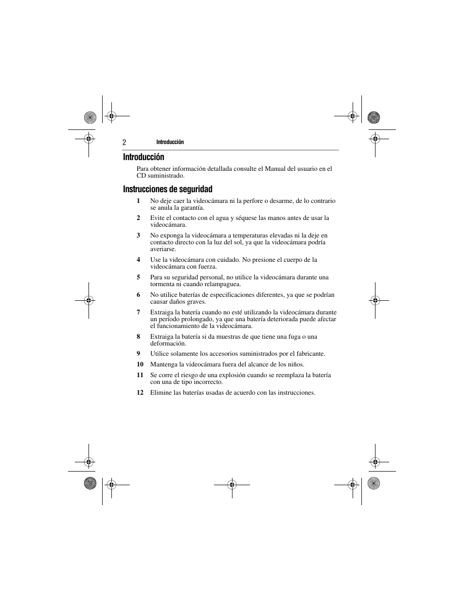 Introducción, Instrucciones de seguridad | Toshiba Camileo GMAA00221011 User Manual | Page 16 / 28