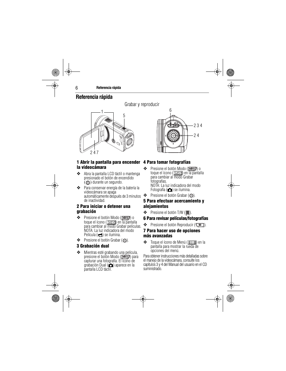 Referencia rápida | Toshiba Camileo GMAA00221011 User Manual | Page 20 / 28