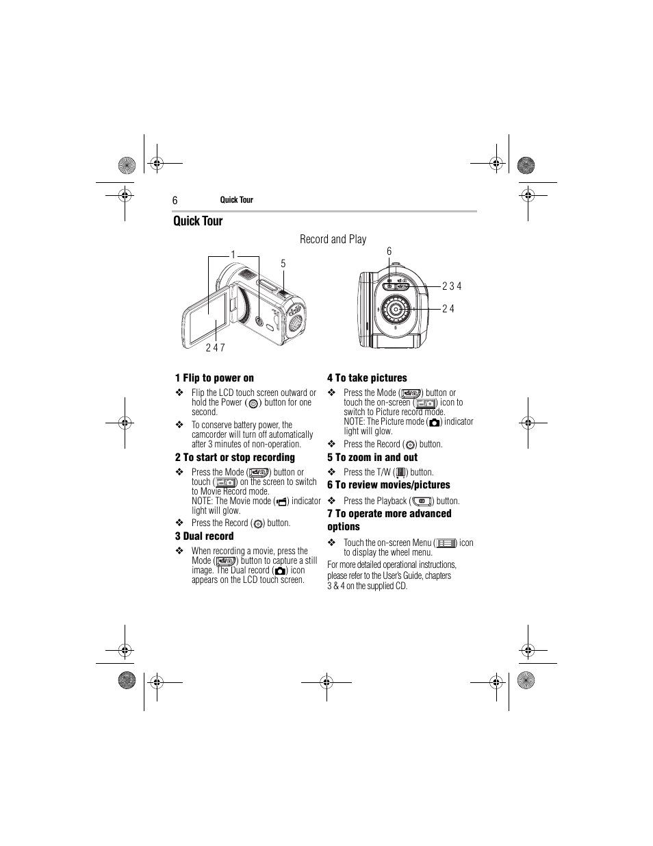 Quick tour | Toshiba Camileo GMAA00221011 User Manual | Page 6 / 28