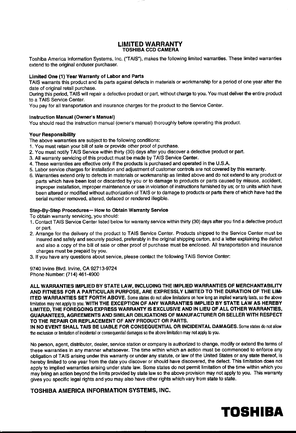 Toshiba | Toshiba IK527A User Manual | Page 10 / 10