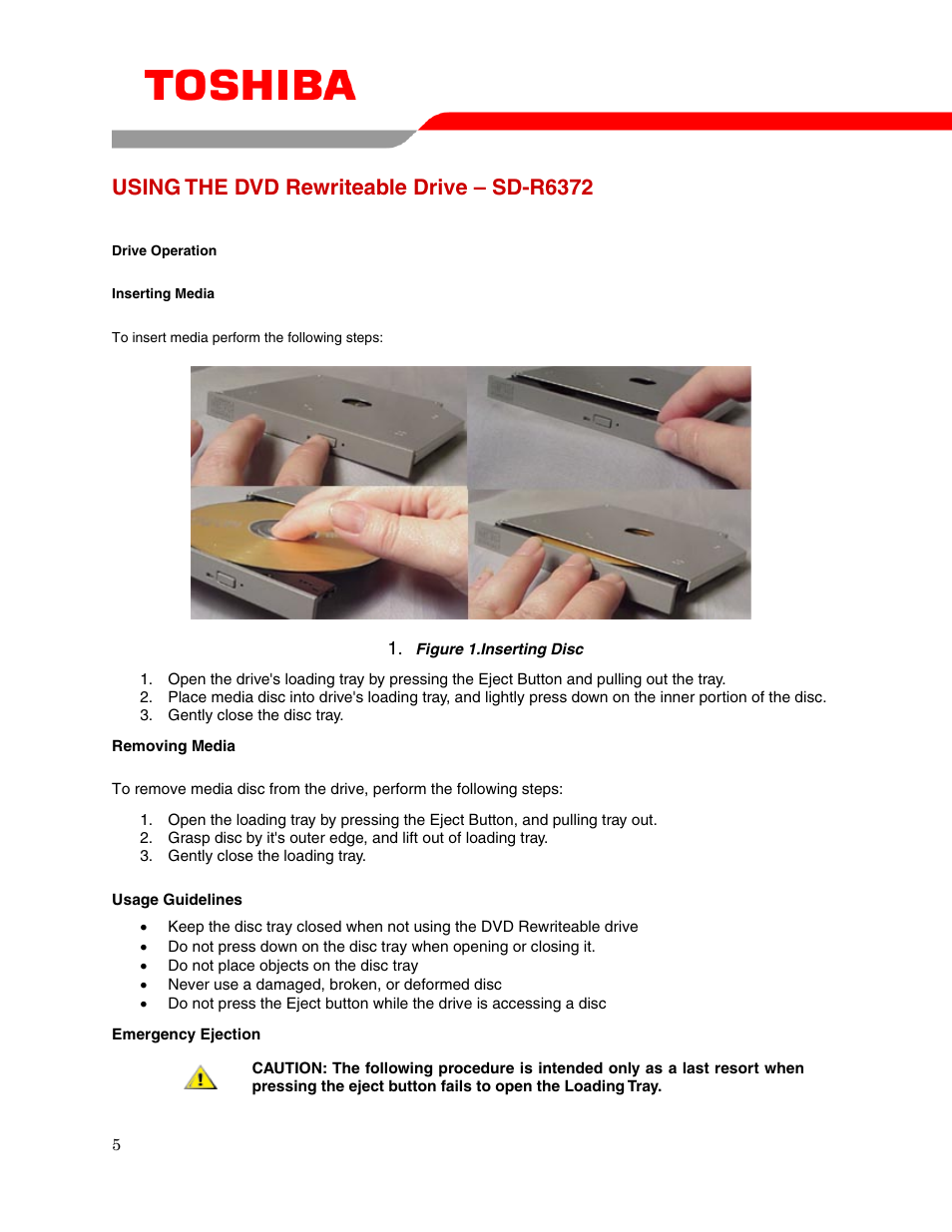 Using the dvd rewriteable drive – sd-r6372 | Toshiba DVD REWRITABLE DRIVE SD-R6372 User Manual | Page 7 / 14