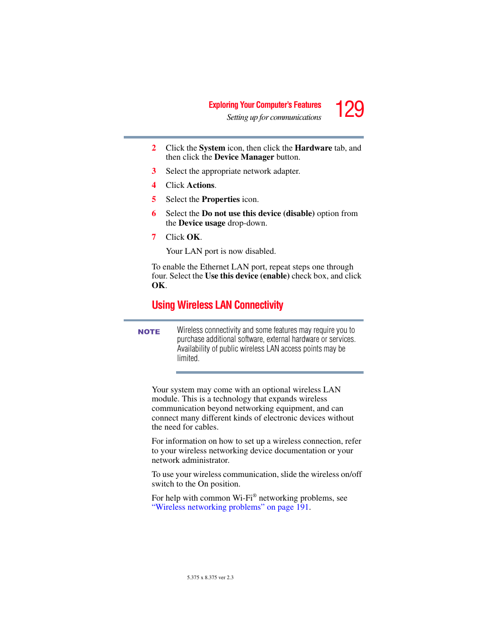 Using wireless lan connectivity | Toshiba A85 User Manual | Page 129 / 264