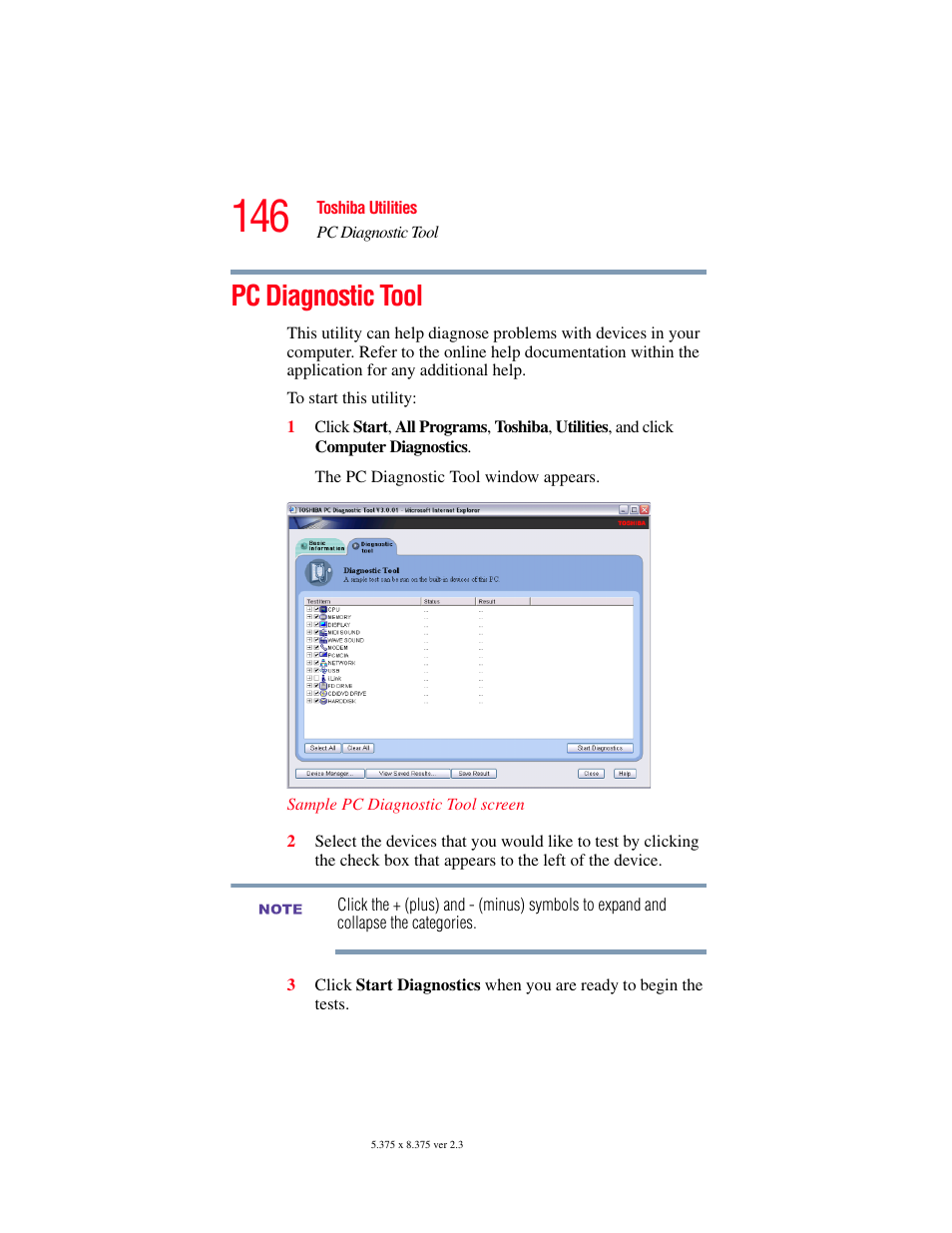 Pc diagnostic tool | Toshiba A85 User Manual | Page 146 / 264
