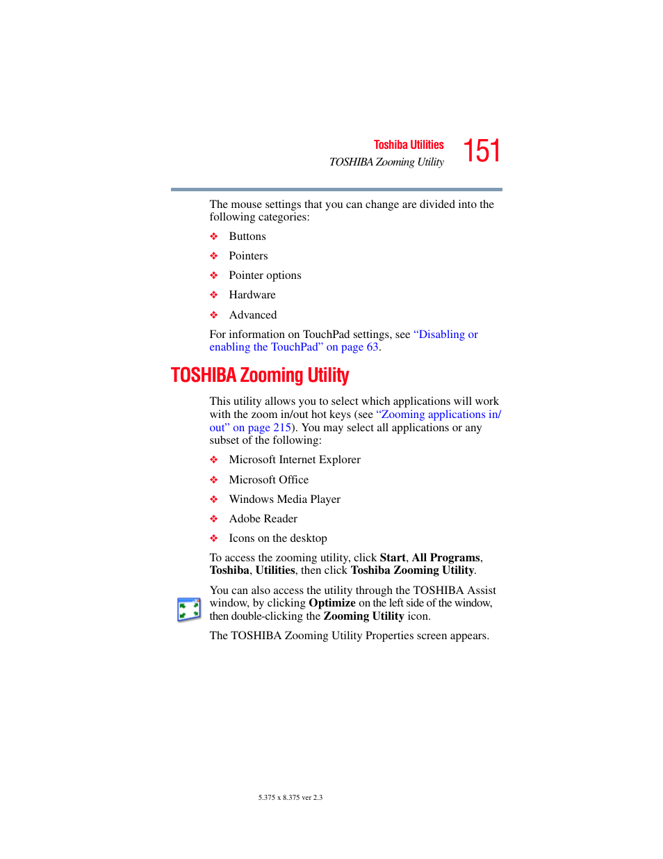 Toshiba zooming utility | Toshiba A85 User Manual | Page 151 / 264
