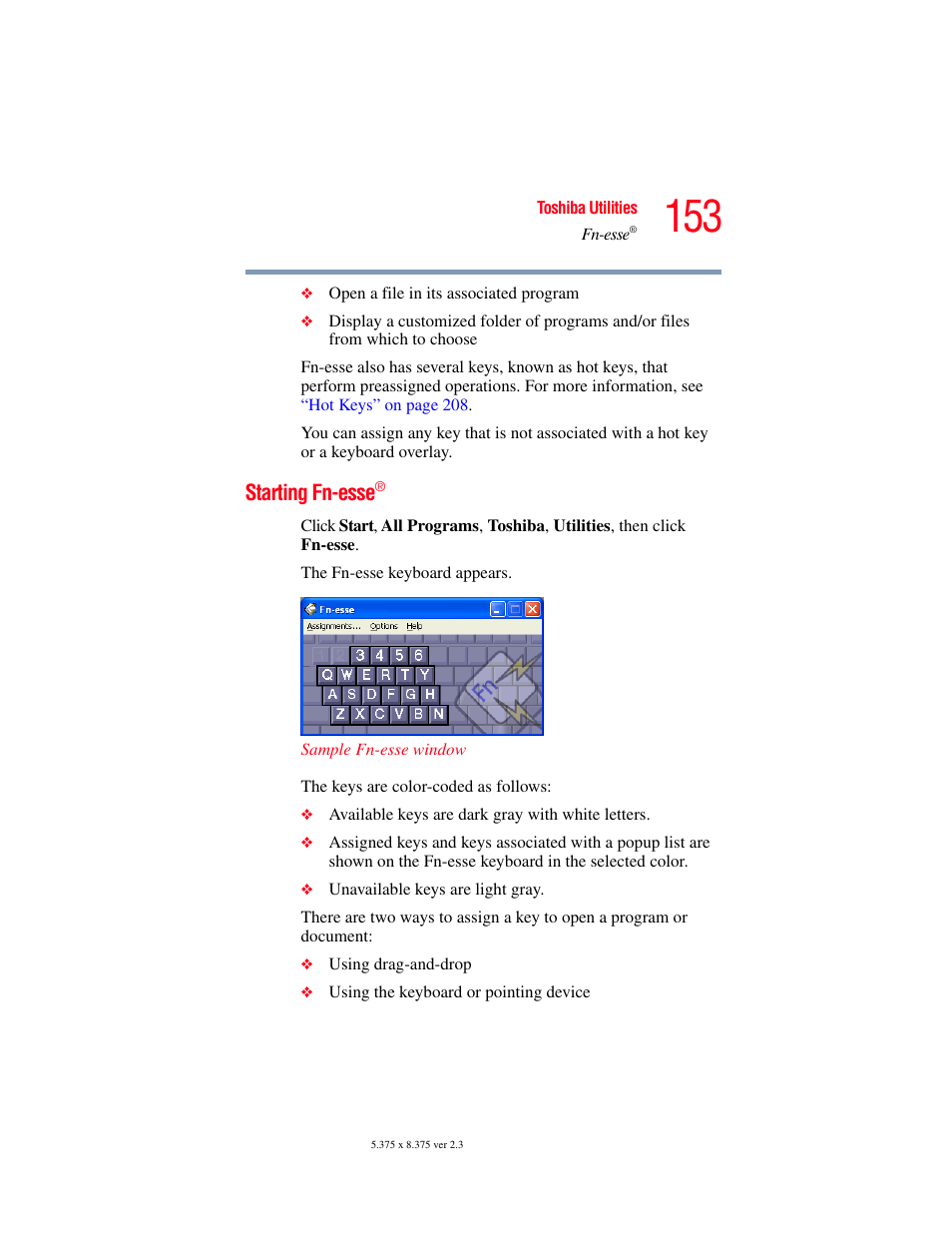 Starting fn-esse | Toshiba A85 User Manual | Page 153 / 264