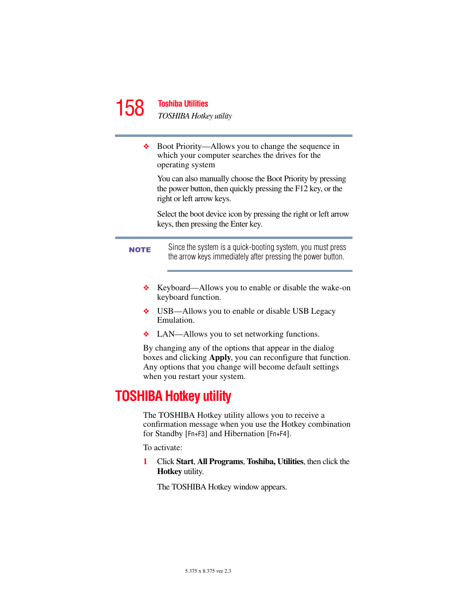 Toshiba hotkey utility | Toshiba A85 User Manual | Page 158 / 264