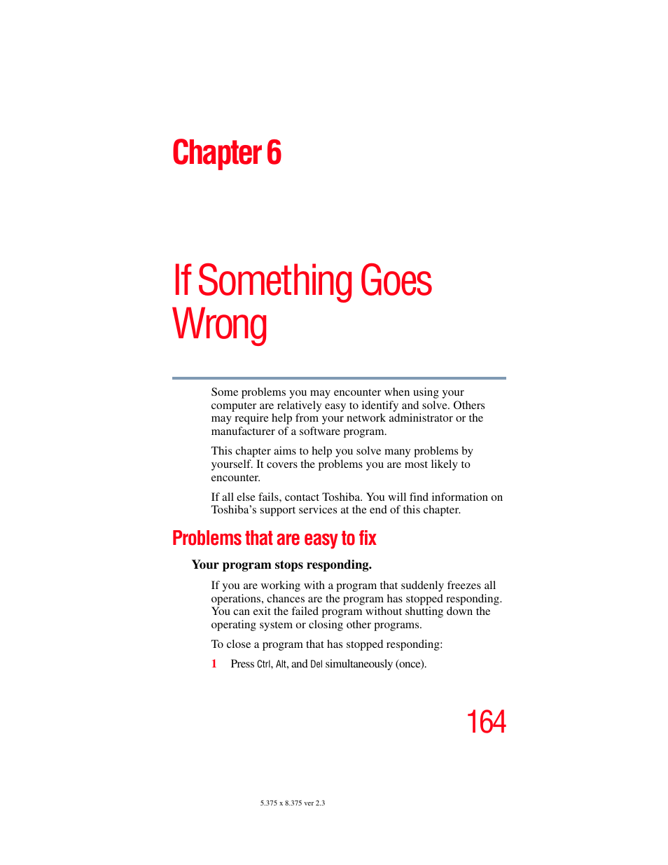 Chapter 6: if something goes wrong, Problems that are easy to fix, If something goes wrong | Chapter 6 | Toshiba A85 User Manual | Page 164 / 264