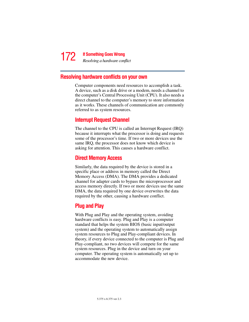 Resolving hardware conflicts on your own | Toshiba A85 User Manual | Page 172 / 264