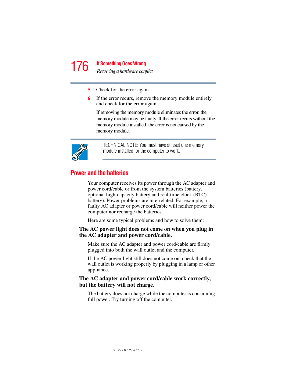 Power and the batteries | Toshiba A85 User Manual | Page 176 / 264