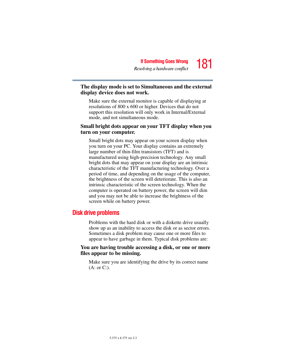 Disk drive problems | Toshiba A85 User Manual | Page 181 / 264