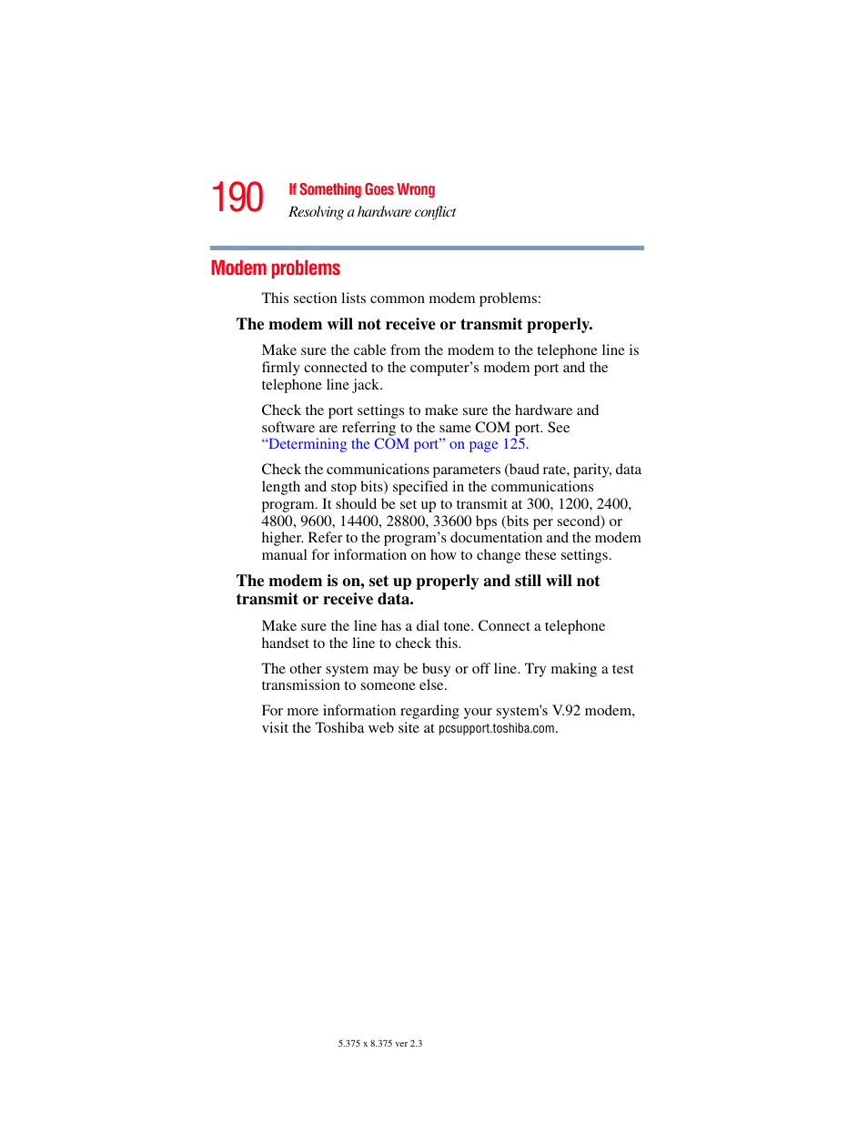 Modem problems | Toshiba A85 User Manual | Page 190 / 264