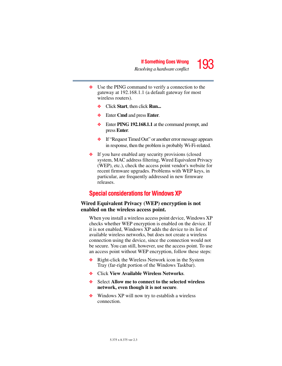 Special considerations for windows xp | Toshiba A85 User Manual | Page 193 / 264
