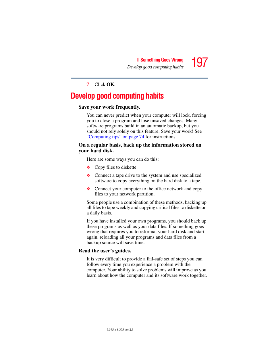 Develop good computing habits | Toshiba A85 User Manual | Page 197 / 264