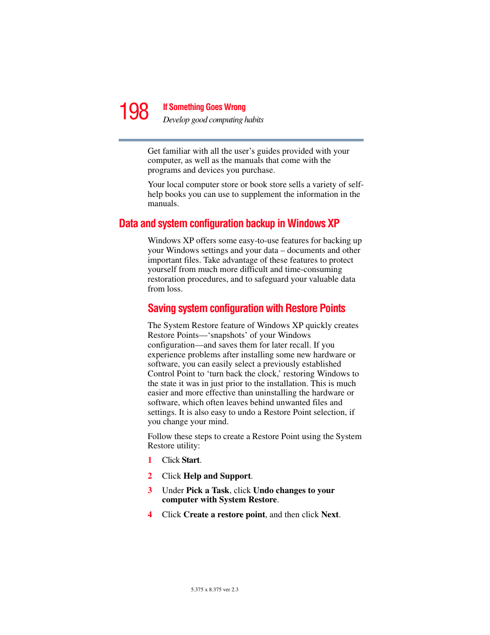 Data and system configuration backup in windows xp, Data and system configuration backup in, Windows xp | Toshiba A85 User Manual | Page 198 / 264