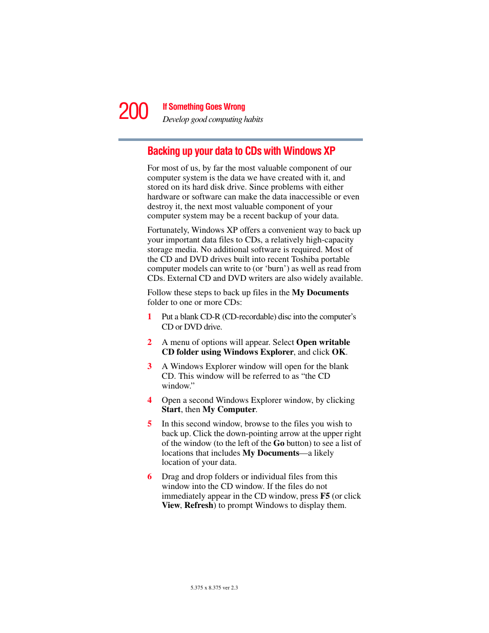 Backing up your data to cds with | Toshiba A85 User Manual | Page 200 / 264