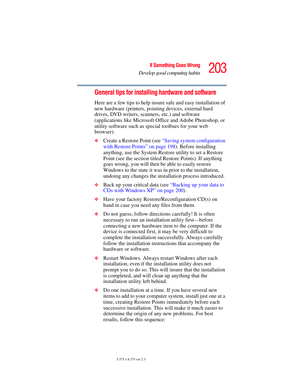 General tips for installing hardware and software | Toshiba A85 User Manual | Page 203 / 264