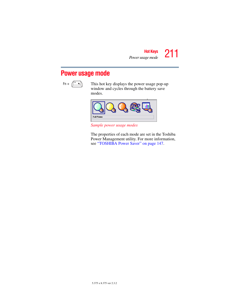 Power usage mode | Toshiba A85 User Manual | Page 211 / 264
