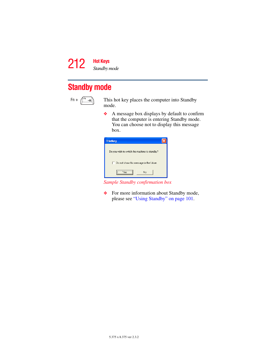 Standby mode | Toshiba A85 User Manual | Page 212 / 264