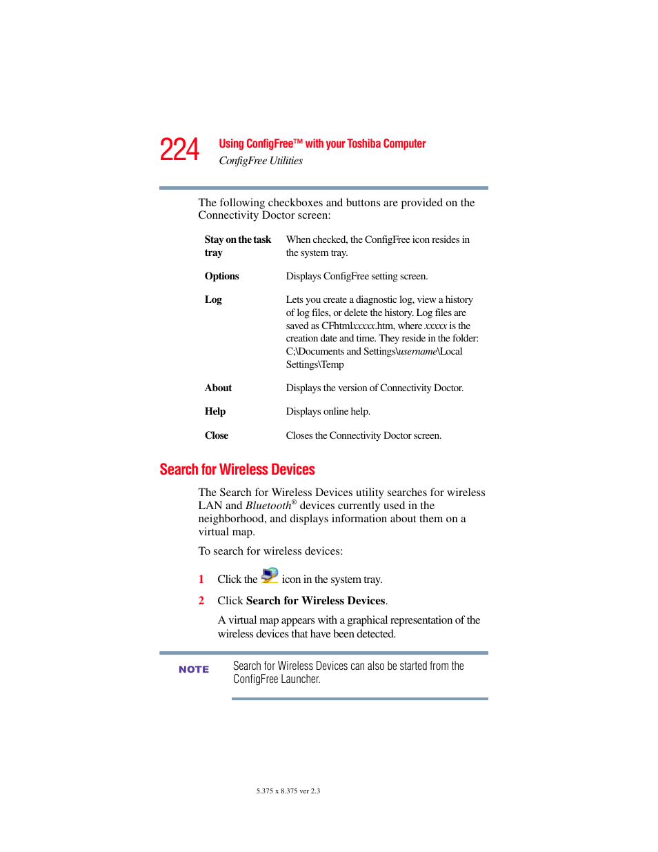 Search for wireless devices, Search for wireless devices” on | Toshiba A85 User Manual | Page 224 / 264