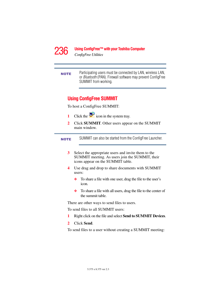 Using configfree summit | Toshiba A85 User Manual | Page 236 / 264