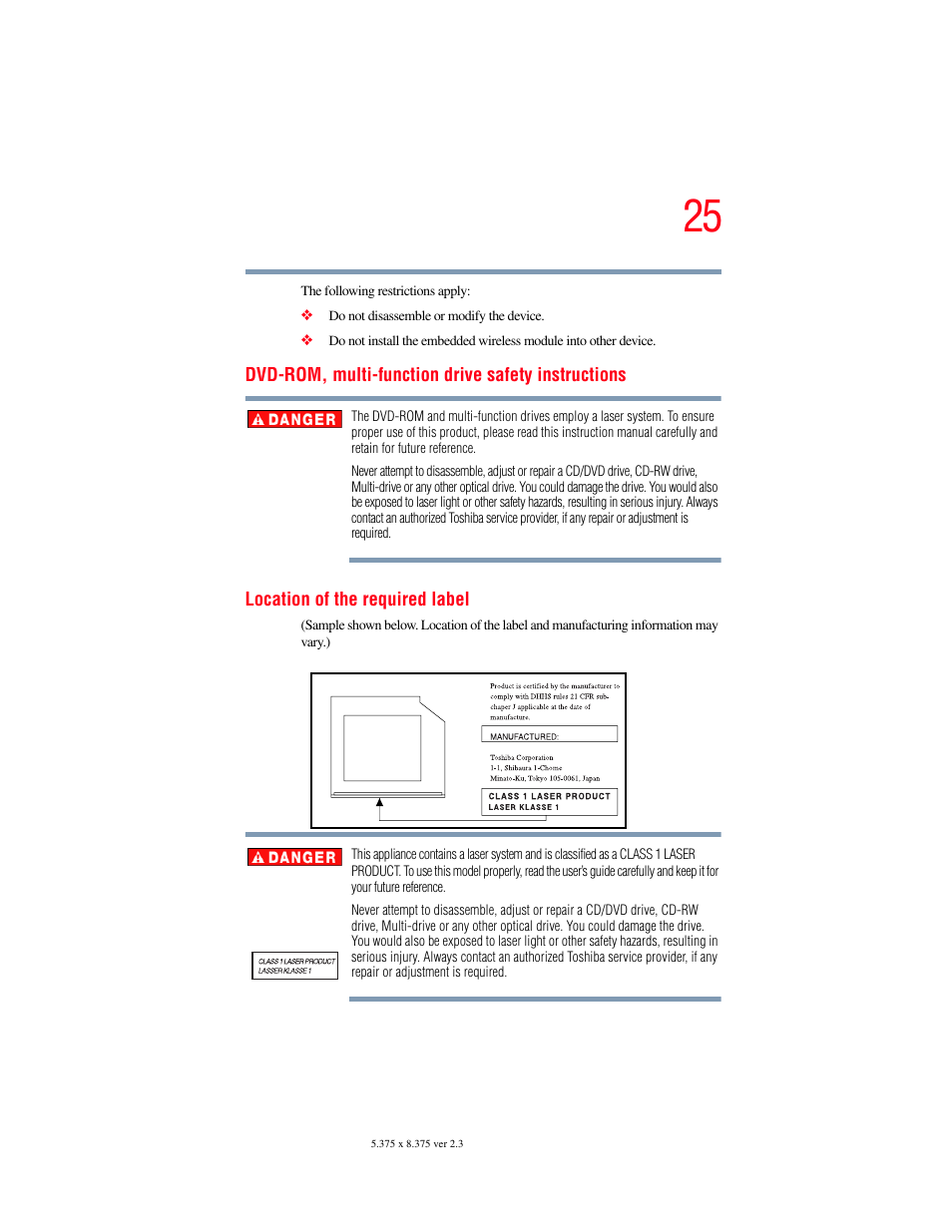 Toshiba A85 User Manual | Page 25 / 264