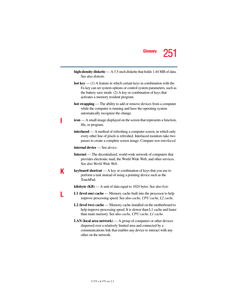 Toshiba A85 User Manual | Page 251 / 264