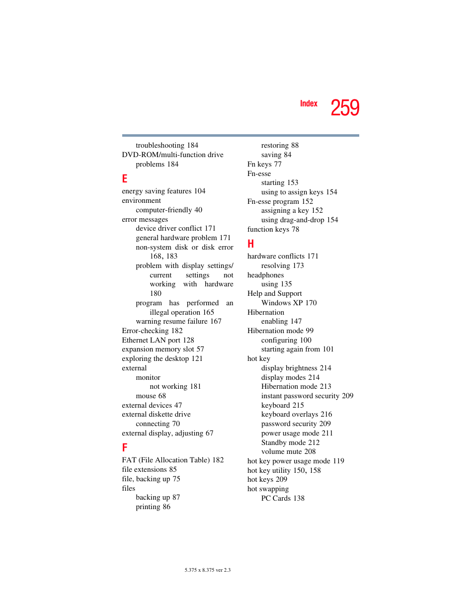 Toshiba A85 User Manual | Page 259 / 264