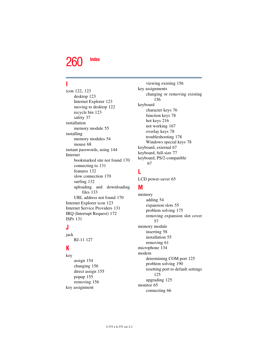 Toshiba A85 User Manual | Page 260 / 264