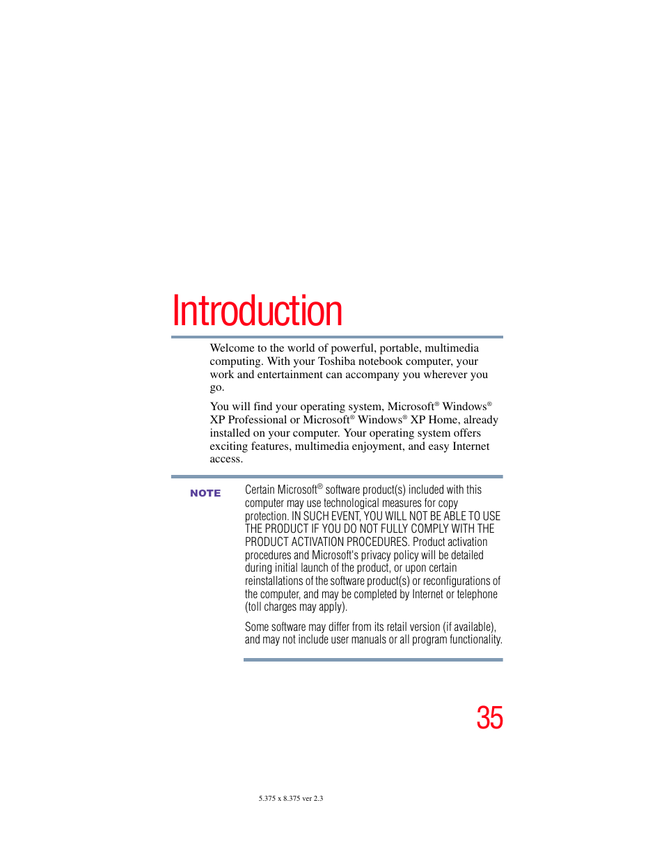 Introduction | Toshiba A85 User Manual | Page 35 / 264