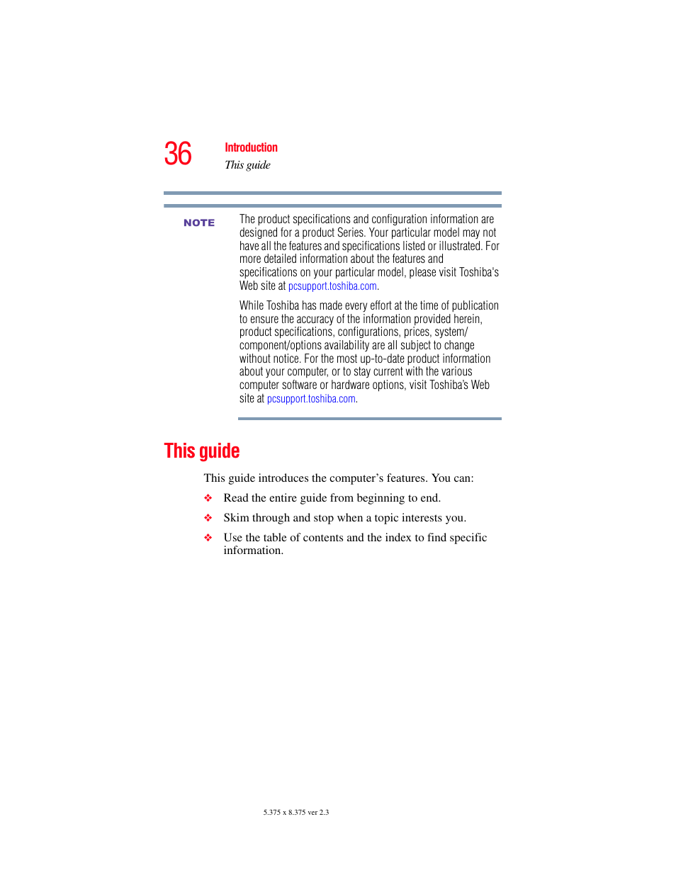 This guide | Toshiba A85 User Manual | Page 36 / 264