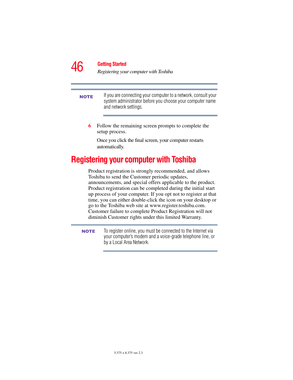 Registering your computer with toshiba | Toshiba A85 User Manual | Page 46 / 264