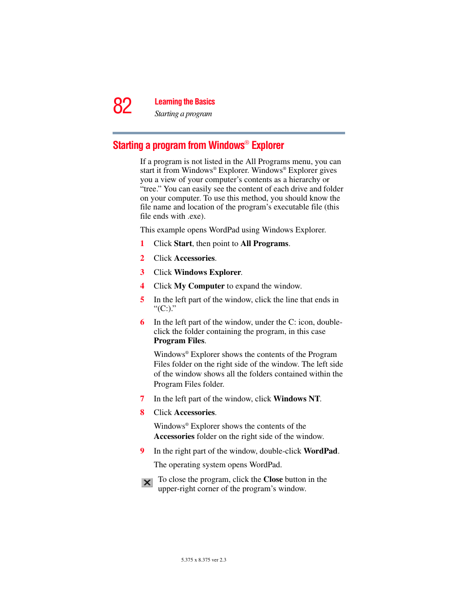 Starting a program from windows® explorer, Starting a program from windows, Explorer | Toshiba A85 User Manual | Page 82 / 264