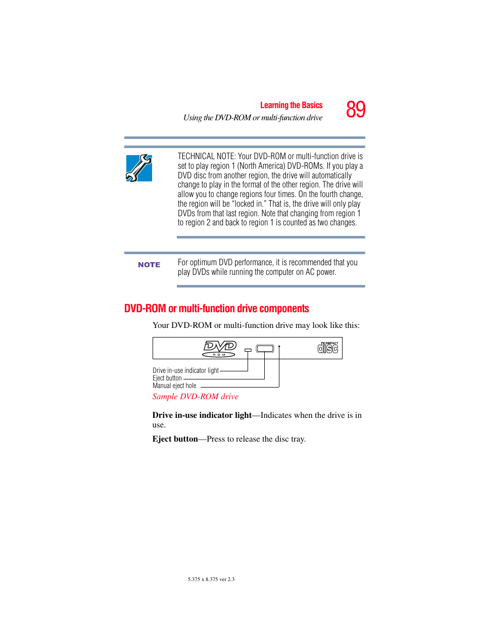 Dvd-rom or multi-function drive components, Dvd-rom or multi-function drive components 89 | Toshiba A85 User Manual | Page 89 / 264
