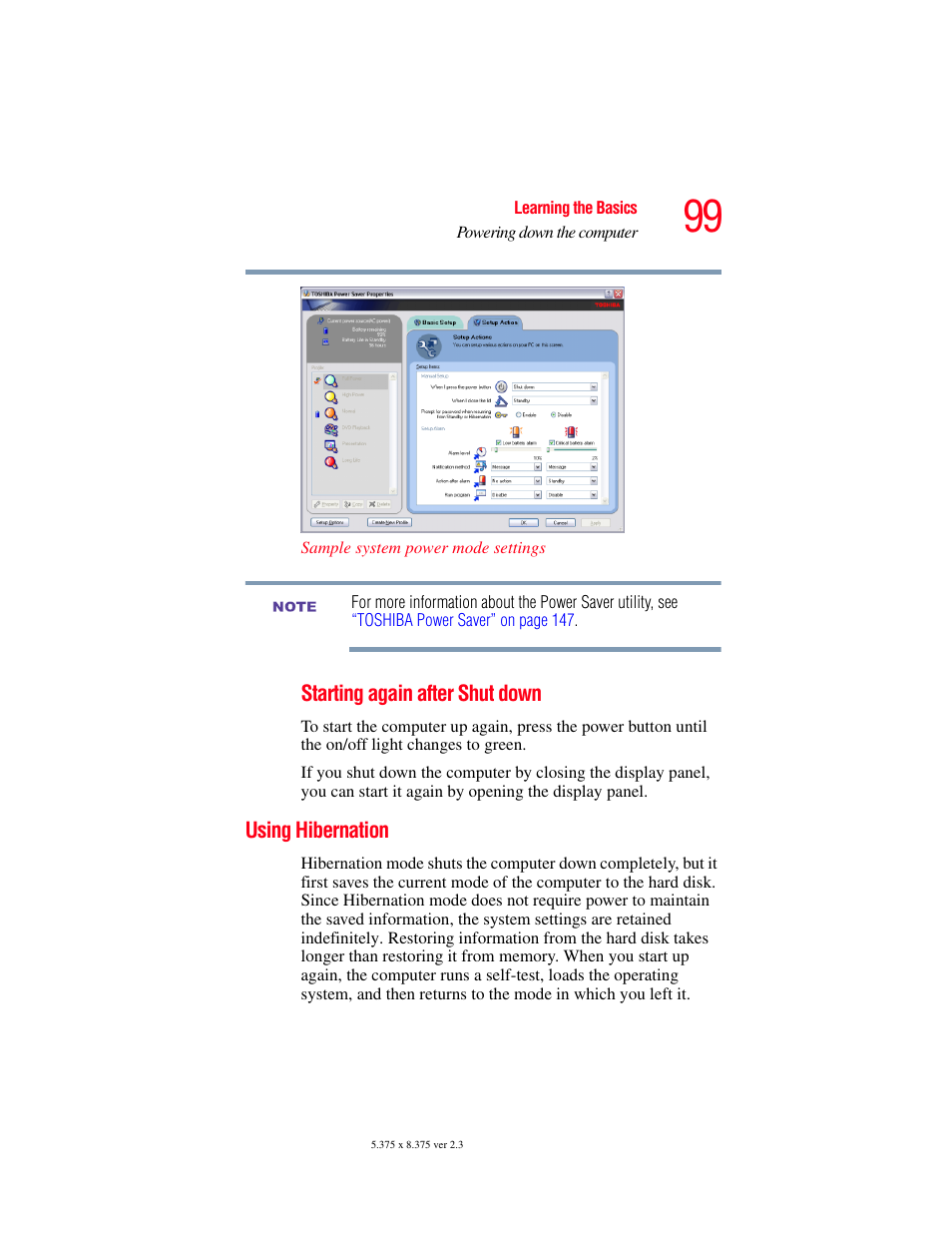 Using hibernation | Toshiba A85 User Manual | Page 99 / 264