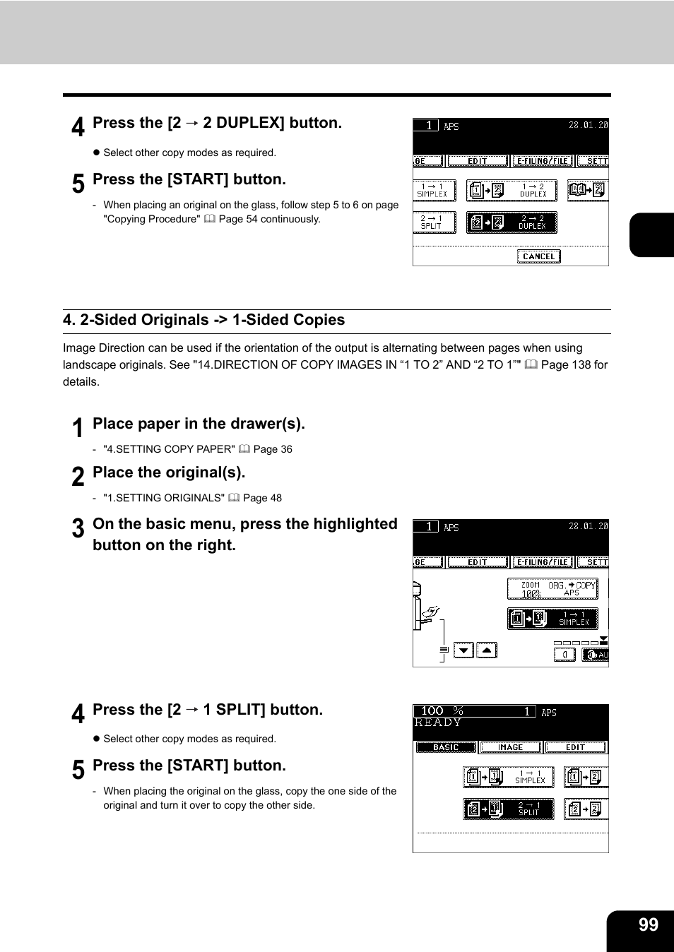 2-sided originals -> 1-sided copies | Toshiba E-STUDIO230/280 User Manual | Page 101 / 316