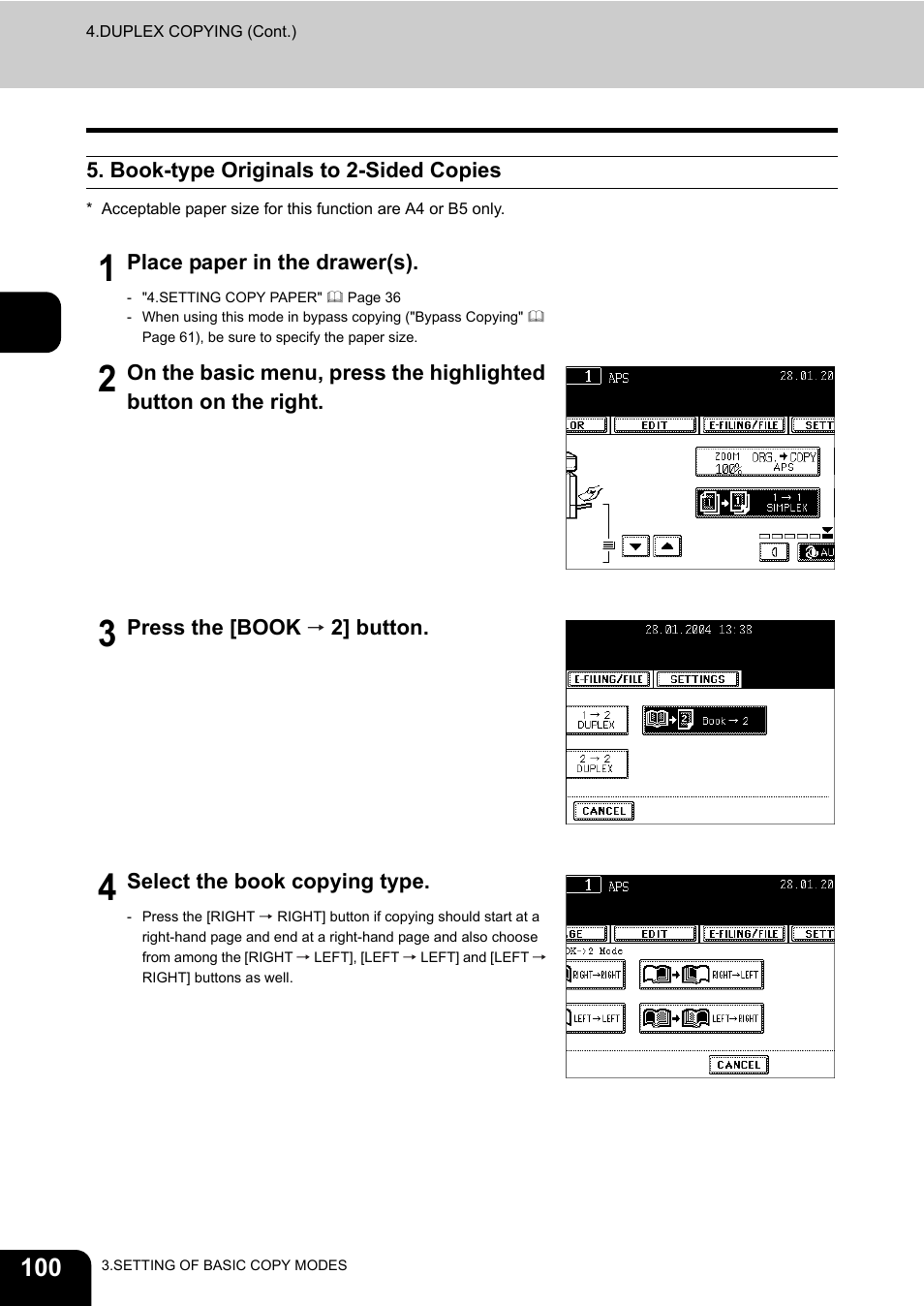 Book-type originals to 2-sided copies | Toshiba E-STUDIO230/280 User Manual | Page 102 / 316