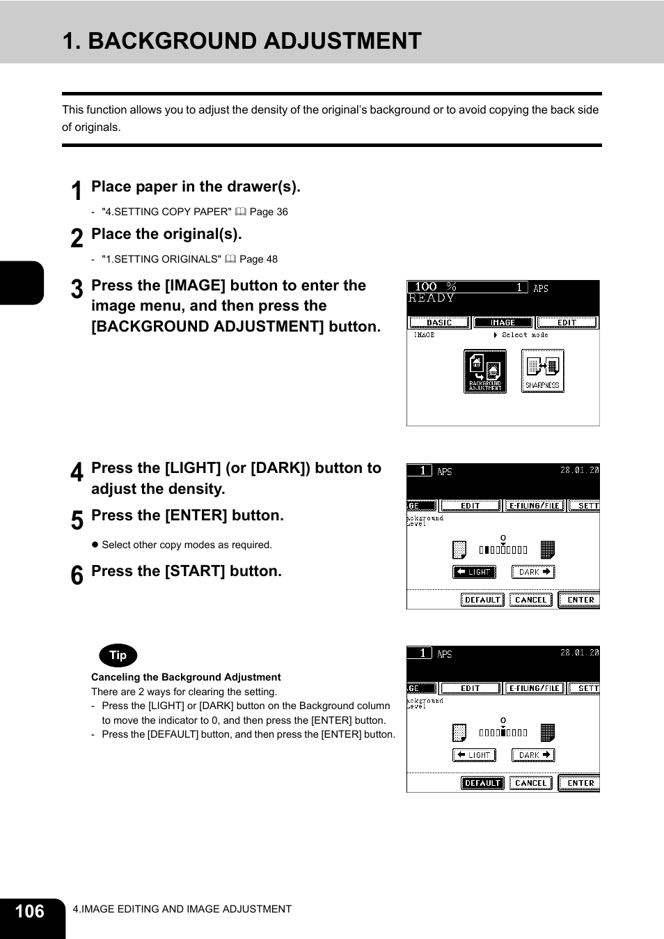 Background adjustment | Toshiba E-STUDIO230/280 User Manual | Page 108 / 316