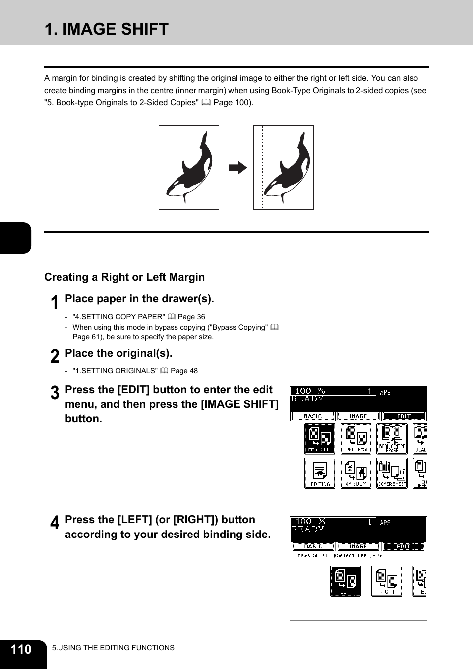 Image shift, Creating a right or left margin | Toshiba E-STUDIO230/280 User Manual | Page 112 / 316