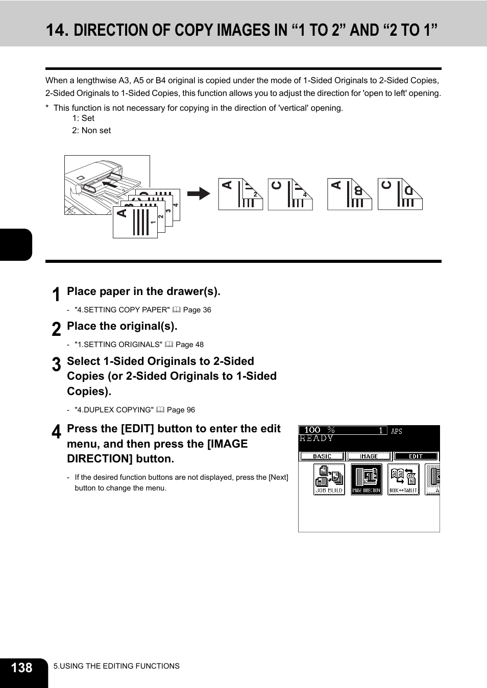 Direction of copy images in “1 to 2” and “2 to 1 | Toshiba E-STUDIO230/280 User Manual | Page 140 / 316