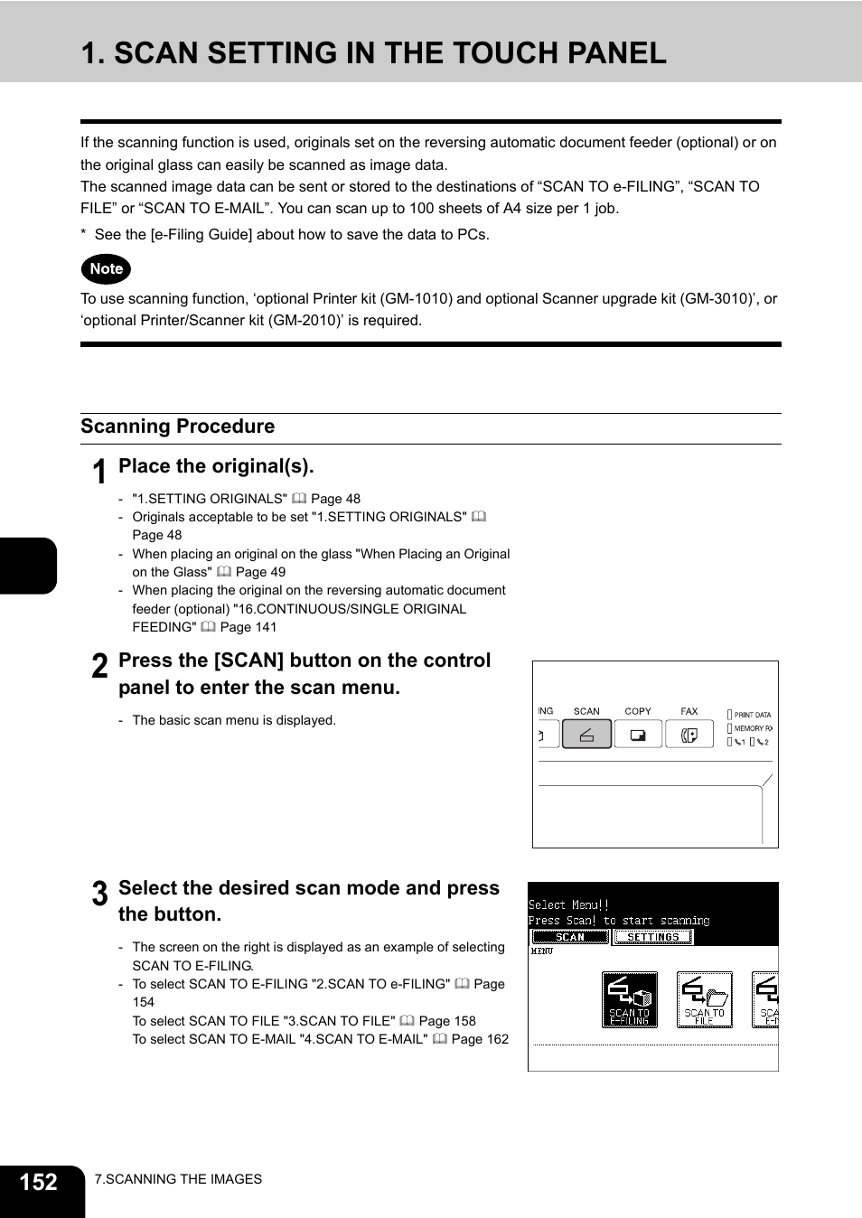 Scan setting in the touch panel, Scanning procedure | Toshiba E-STUDIO230/280 User Manual | Page 154 / 316