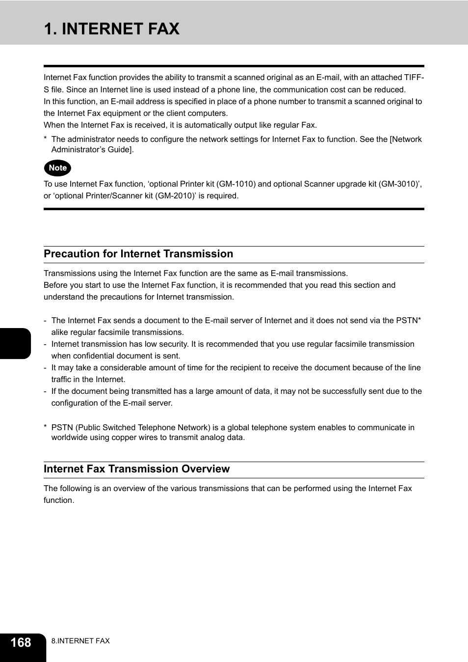 Internet fax, Precaution for internet transmission, Internet fax transmission overview | Toshiba E-STUDIO230/280 User Manual | Page 170 / 316