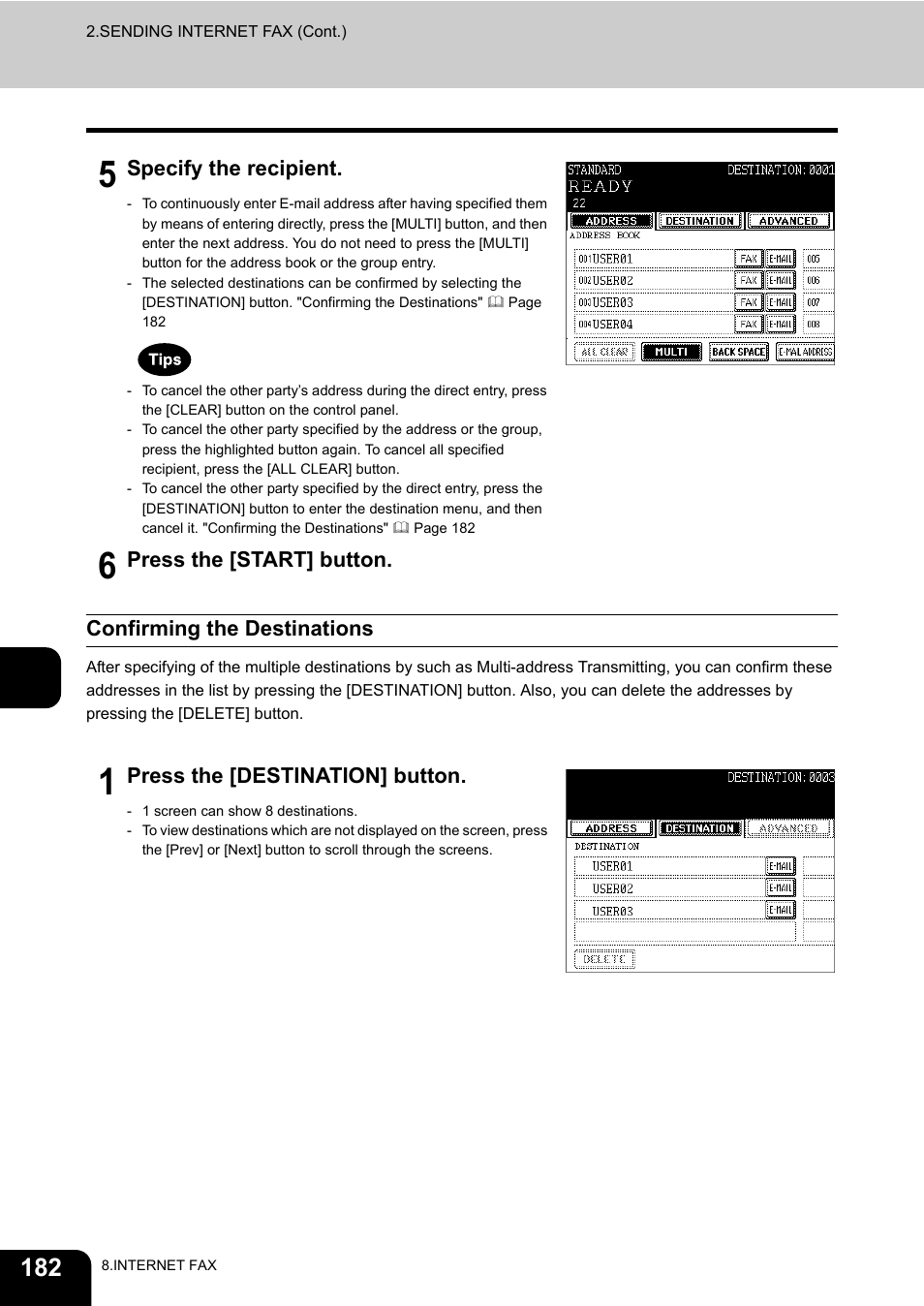 Confirming the destinations | Toshiba E-STUDIO230/280 User Manual | Page 184 / 316