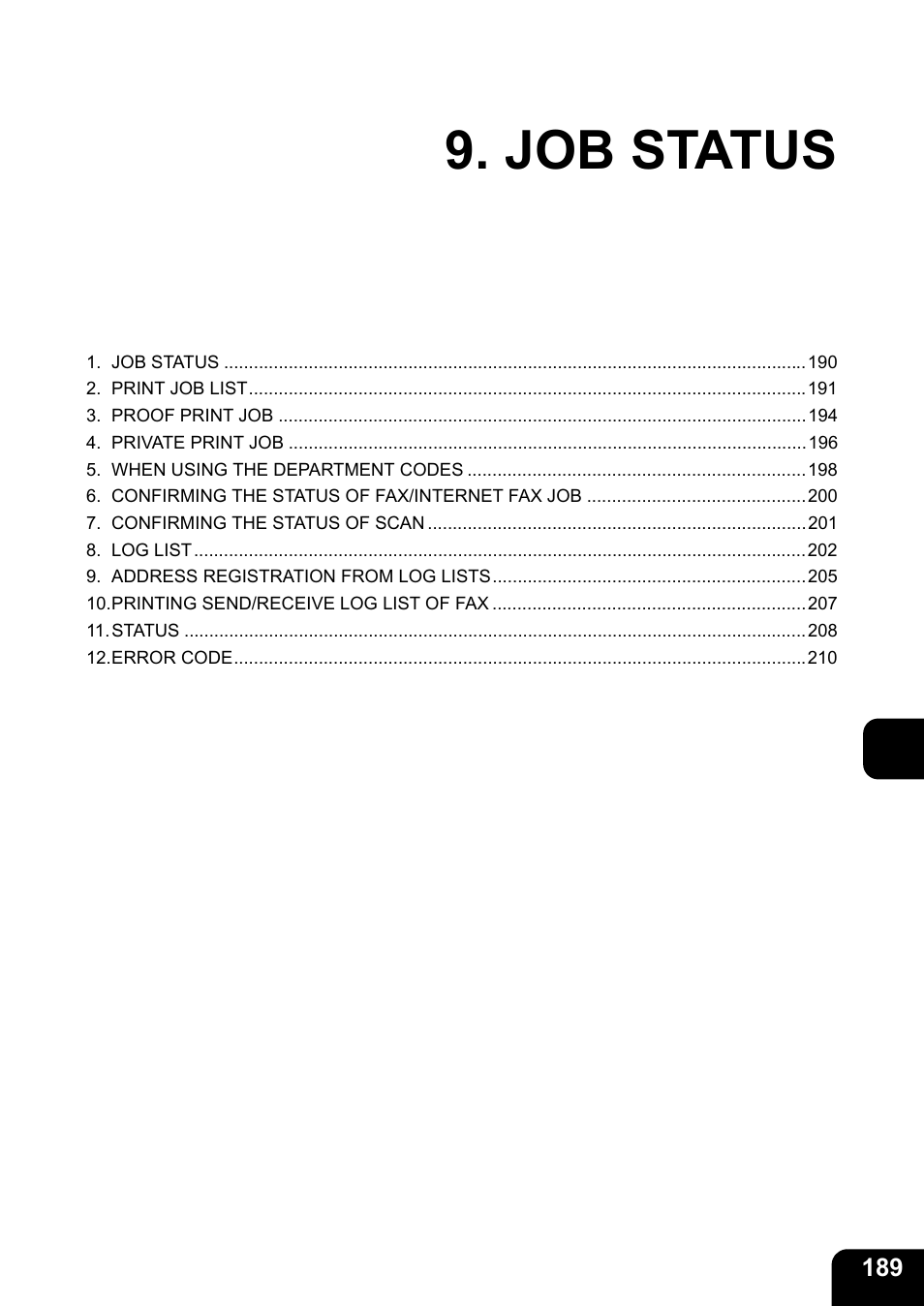 Job status | Toshiba E-STUDIO230/280 User Manual | Page 191 / 316